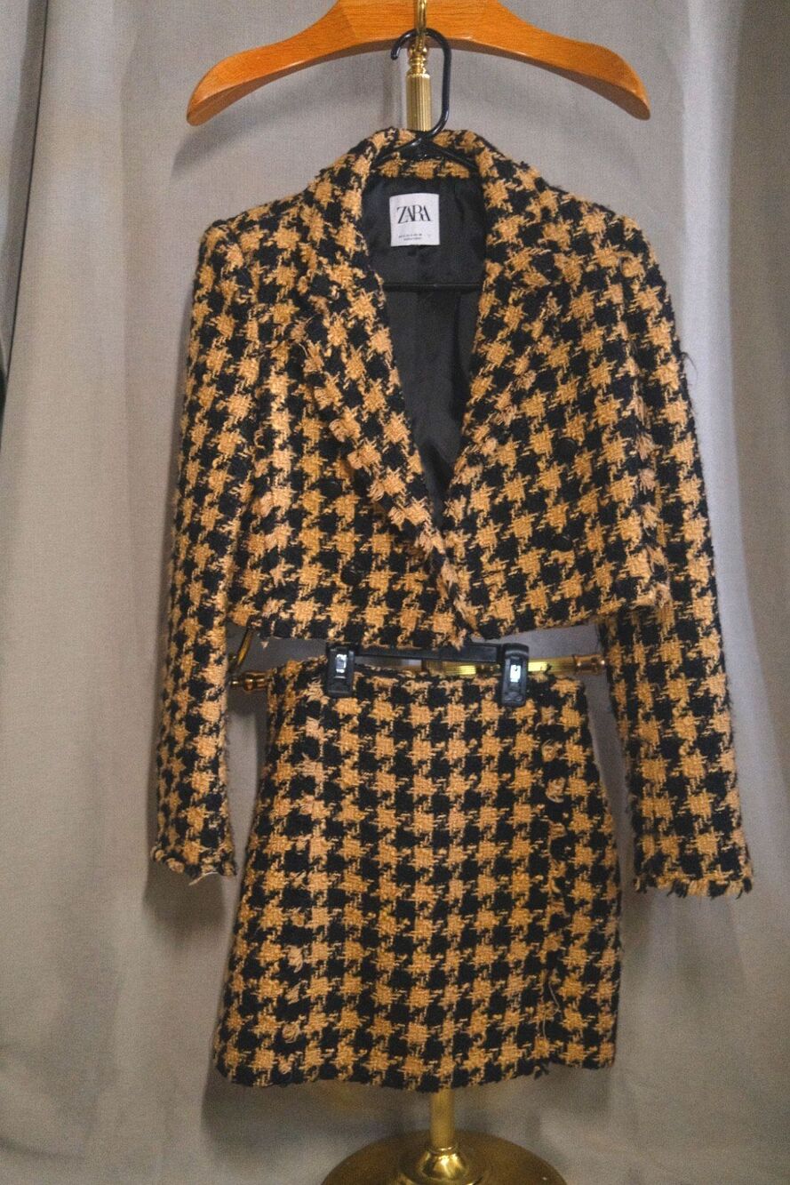 ZARA Houndstooth Tweed 2 Piece Skirt Set Cropped Blazer READ for Sizes